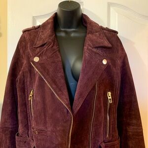 Wine. Soft & sophisticated, touch of old-school biker edge, suede moto jacket